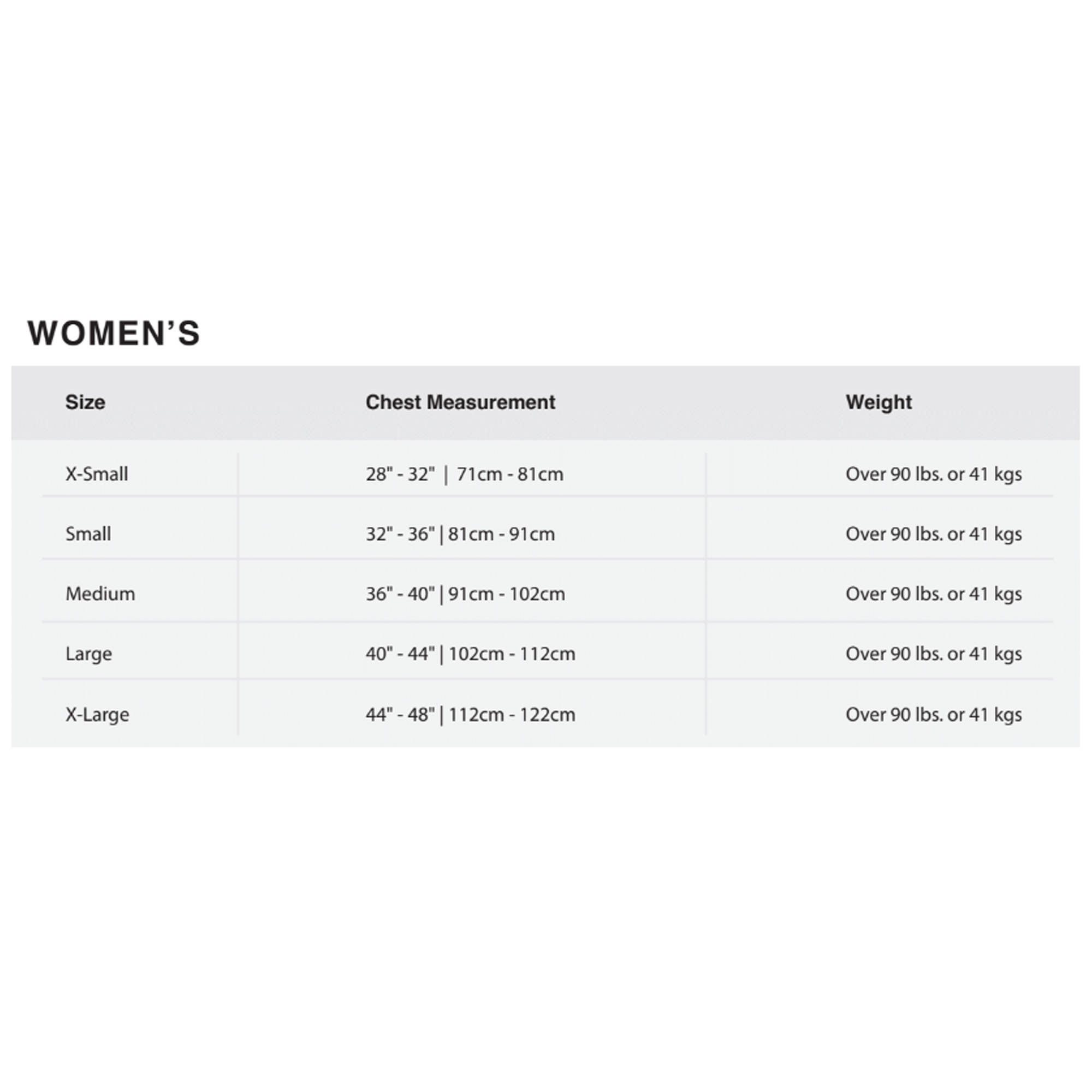 Hyperlite Impact Vest Women 0 Size Chart